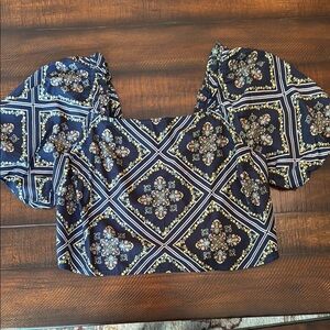 Navy Blue Patterned Women's Cropped Top